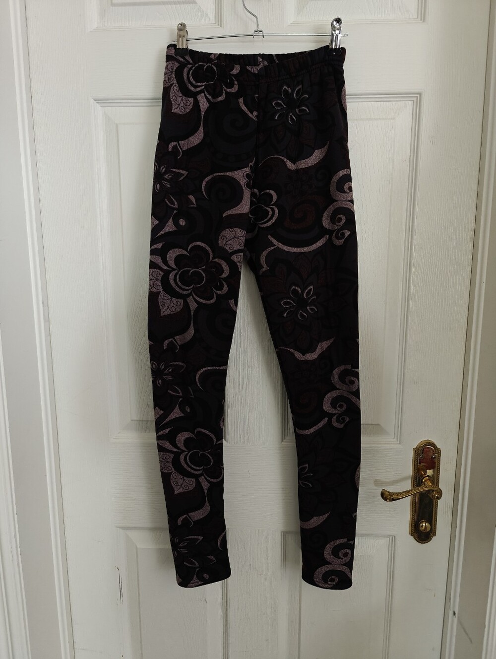 JUST COZY Floral Pattern Fleece Lined Leggings